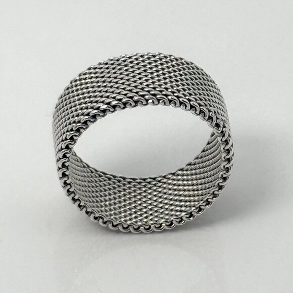 Size 6 Tiffany & Co Somerset Mesh Weave Firm Solid Ring in Sterling Silver - Picture 4 of 8